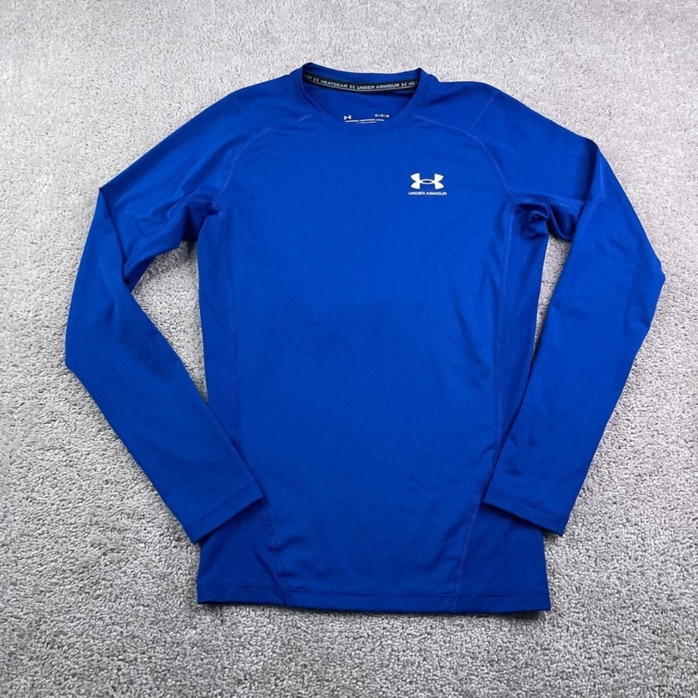 Under Armour Shirt Mens Medium Blue Crewneck Compression Heat Gear Base Layer